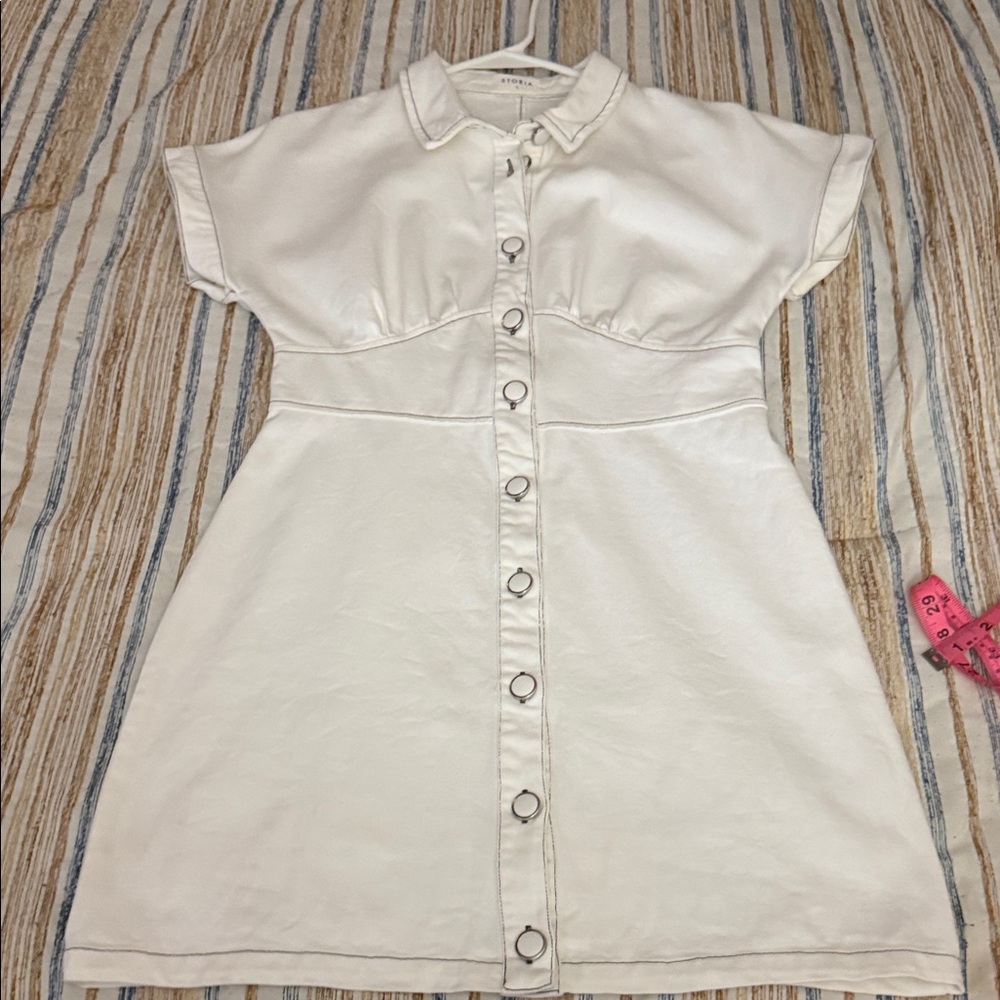 Storia white with contrast stitching corset Button-Down Mini Dress